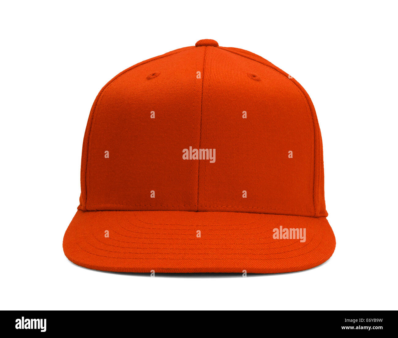 Orange Baseball Hat Front View With Copy Space Isolated on White Background. Stock Photo