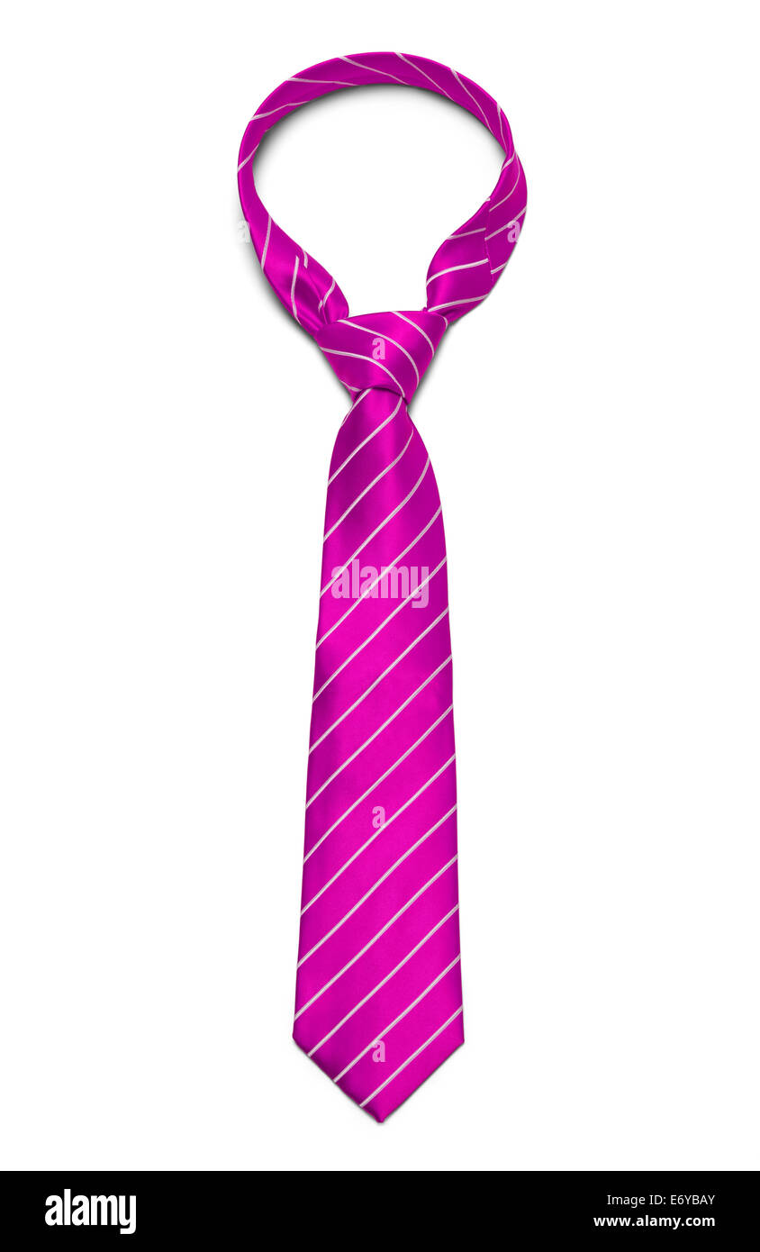 Pink and White Striped Tie Isolated on White Background. Stock Photo
