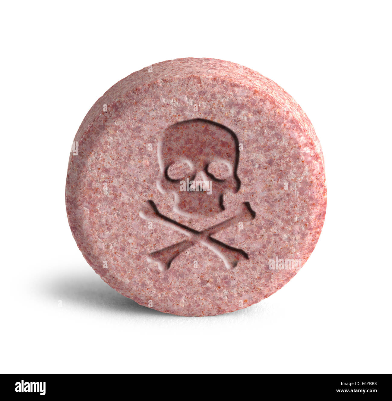 Pink Pill with Skull and Cross Bones Isolated on White Background Stock
