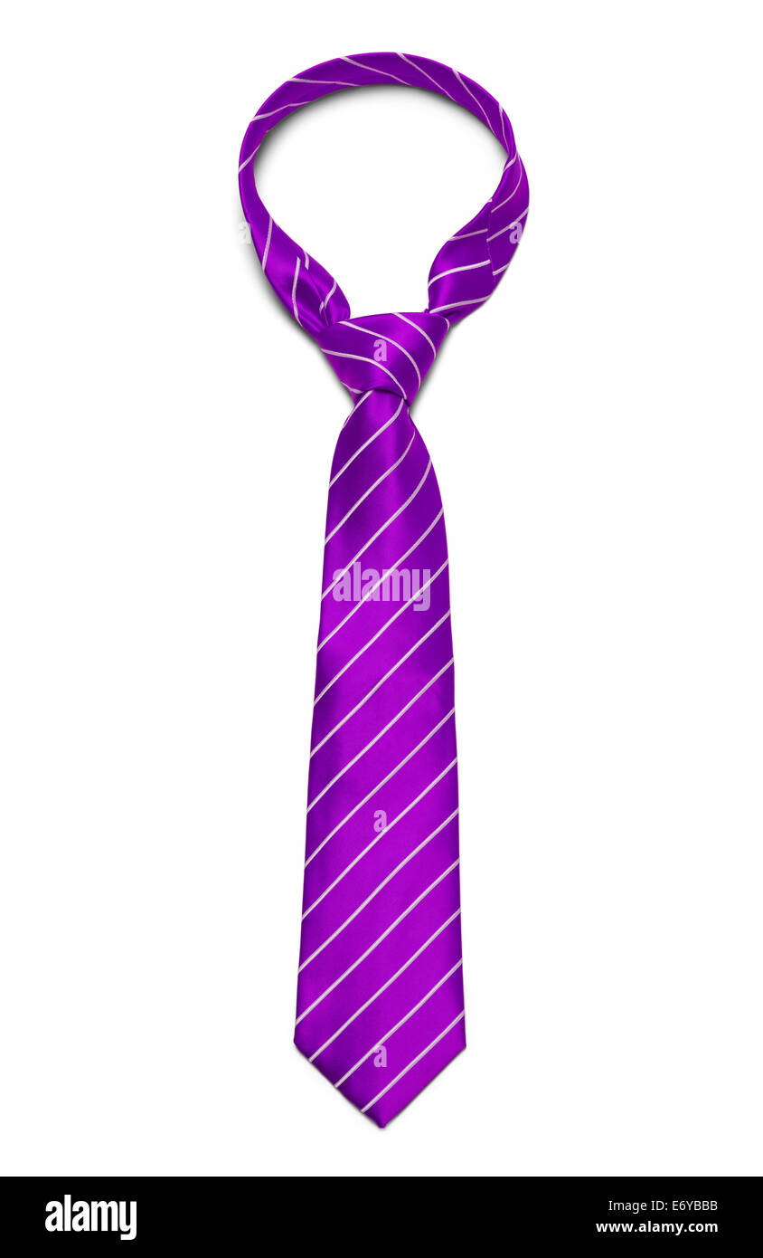 Purple and White Striped Tie Isolated on White Background. Stock Photo