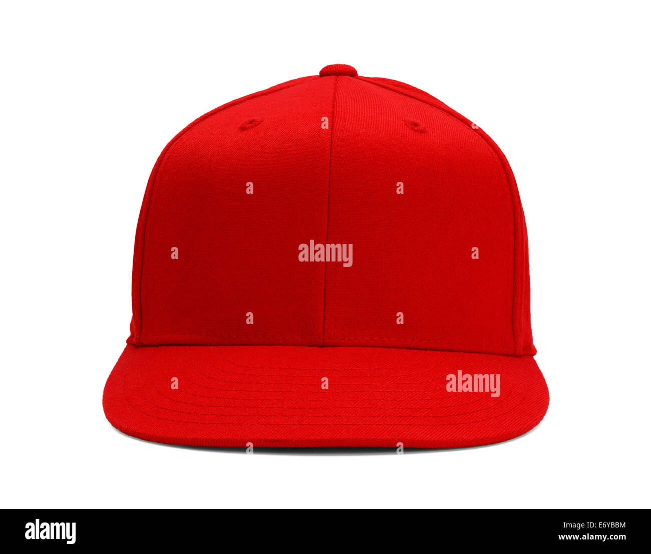 Red Baseball Hat Front View With Copy Space Isolated on White Background. Stock Photo