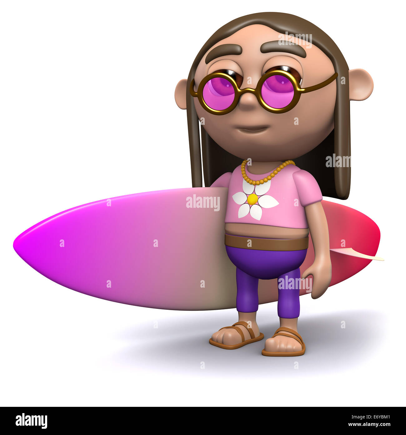 3d render of a hippy with a surfboard Stock Photo