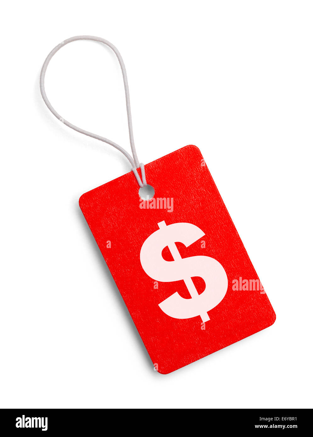 Small Red Money Hang Tag Isolated on White Background. Stock Photo