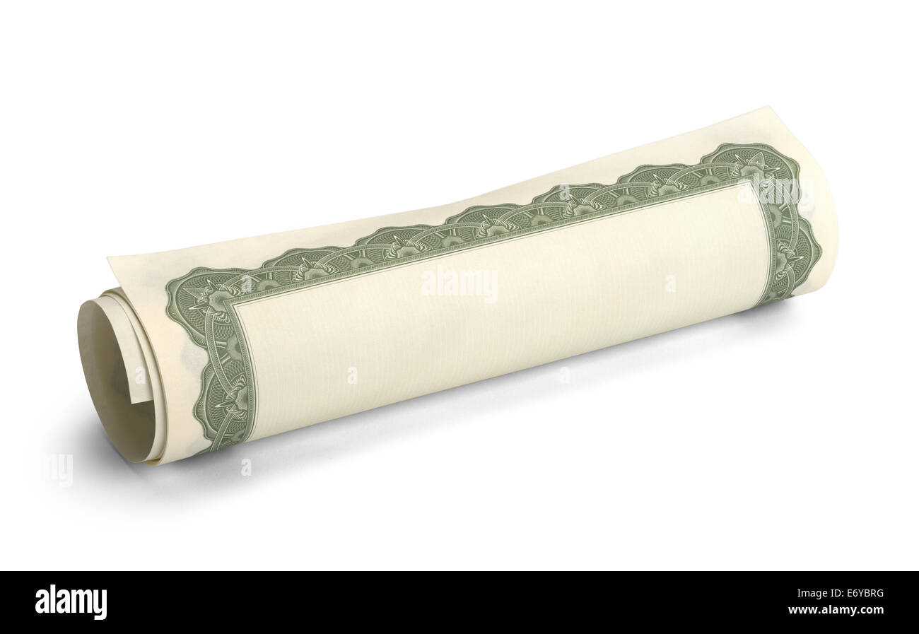 Rolled Up Diploma with Copy Space Isolated on White Background. Stock Photo