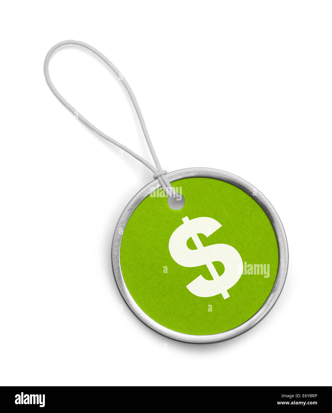 Round Green Money Tag Isolated on White Background. Stock Photo