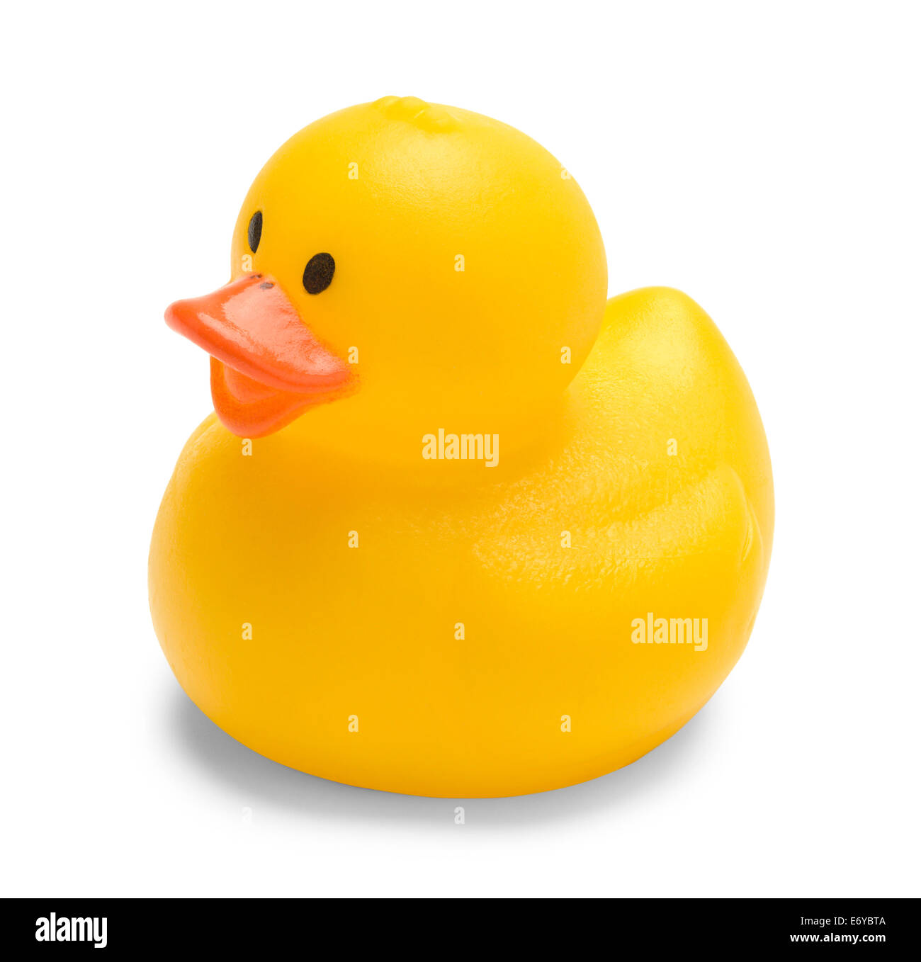 Small Yellow Toy Rubber Duck Isolated on White Background. Stock Photo