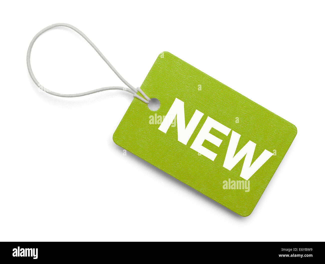 Green New Hang Tag Isolated on White Background. Stock Photo