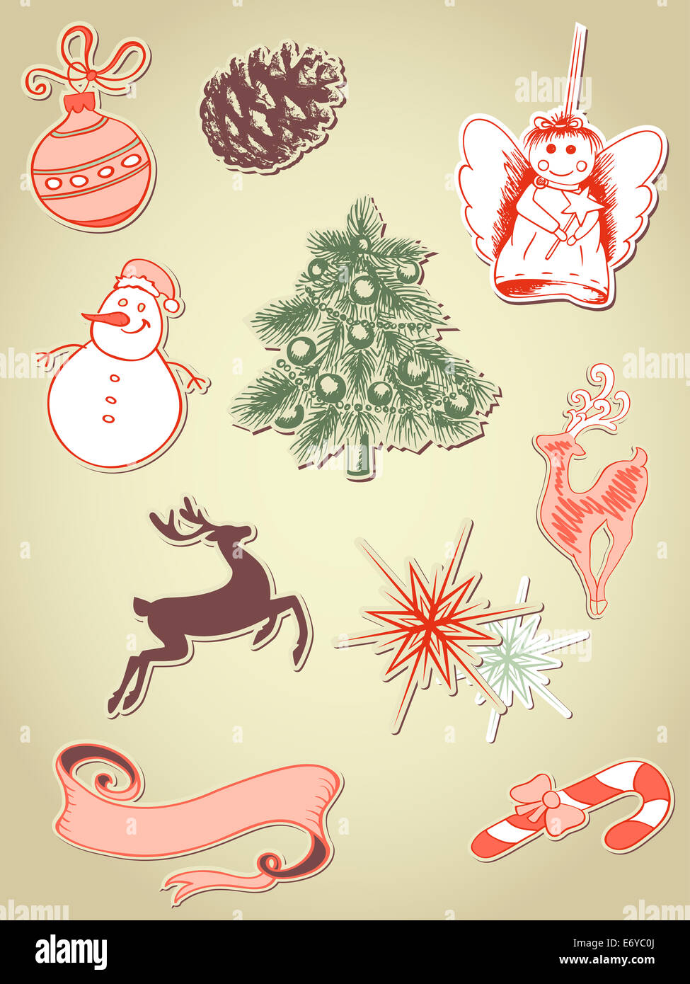 set of retro Christmas elements Stock Photo - Alamy