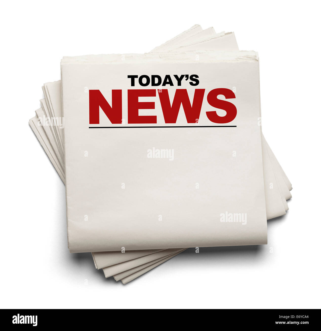 Stack of Blank Today's News Papers Isolated on White Background. Stock Photo