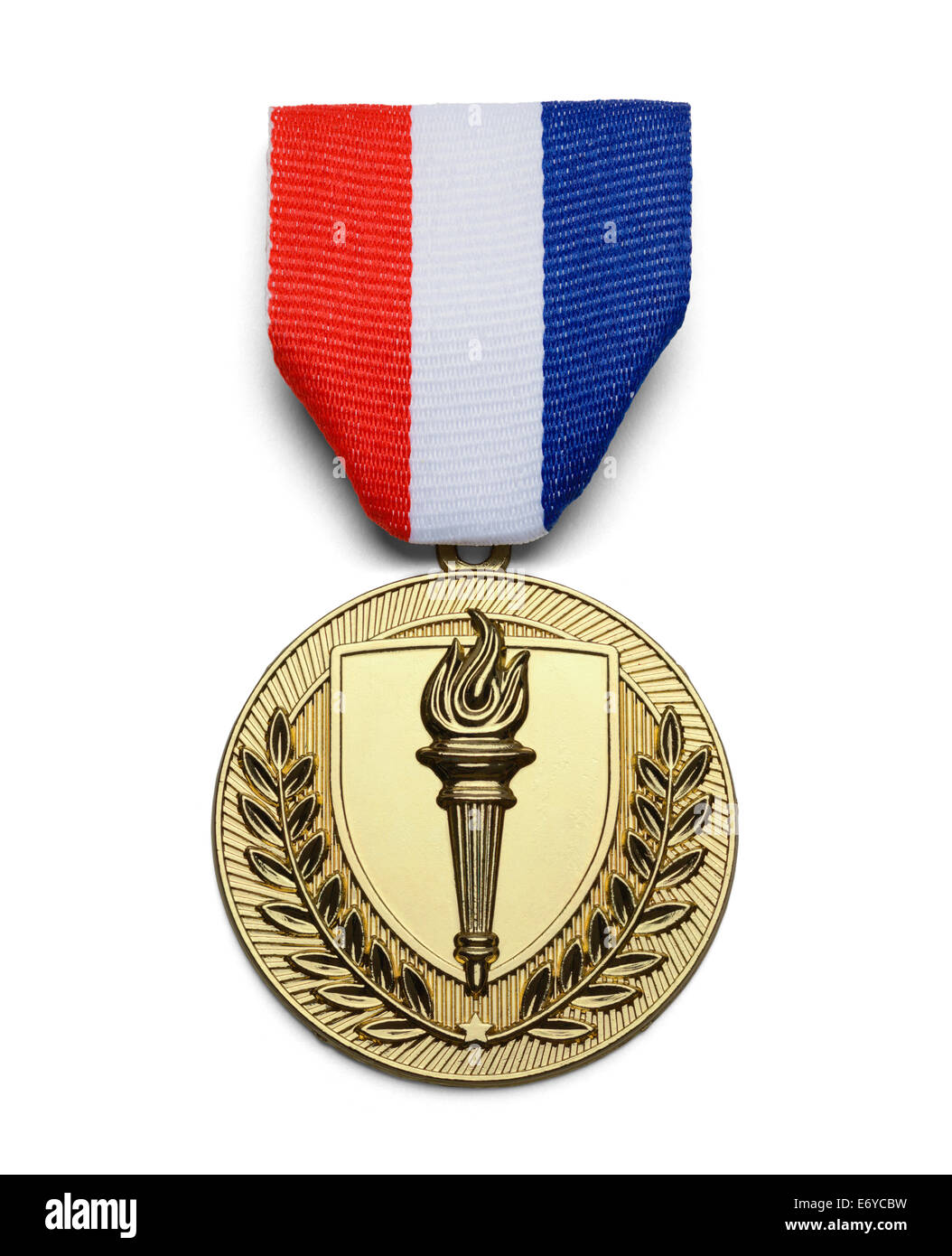 Gold USA Torch Medal Isolated on White Background. Stock Photo
