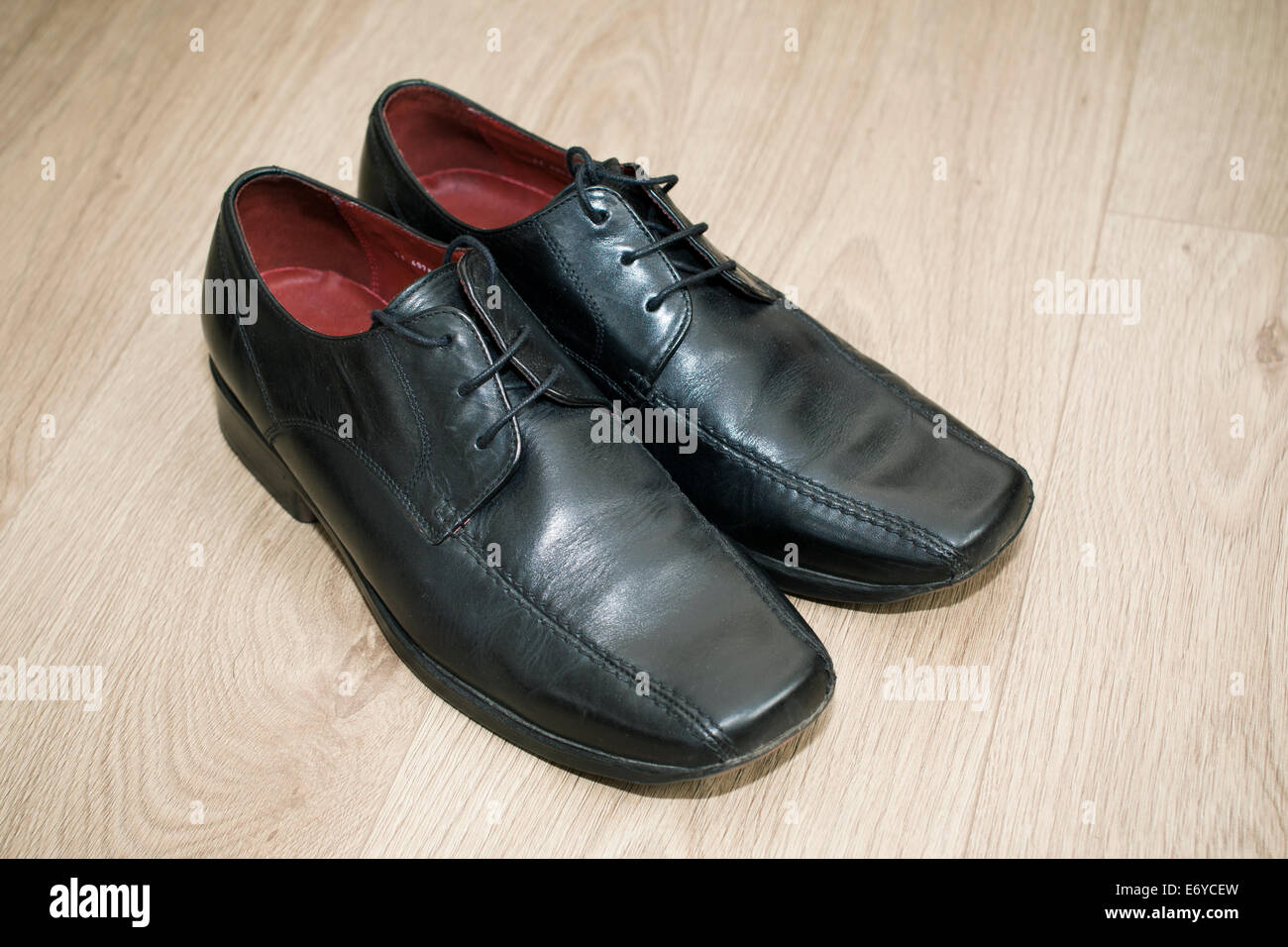 Pair of men's black leather shoes Stock Photo
