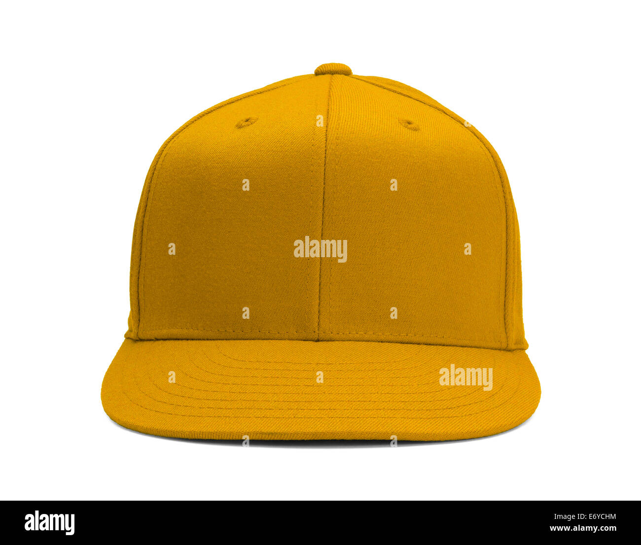 Yellow Baseball Hat Front View With Copy Space Isolated on White Background. Stock Photo