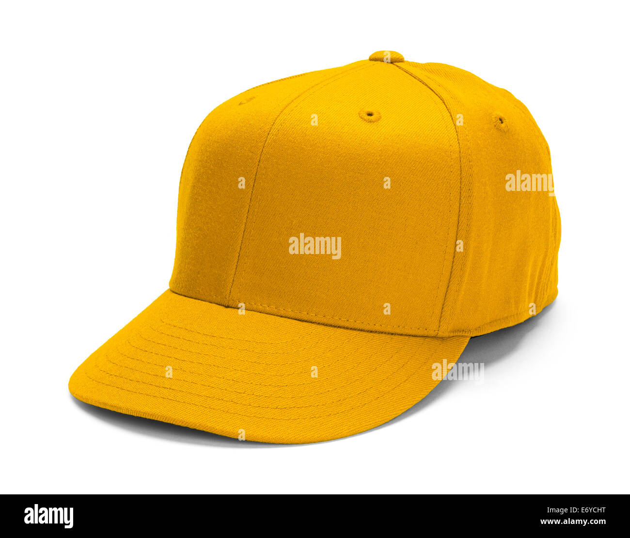 Yellow Baseball Hat With Copy Space Isolated on White Background. Stock Photo
