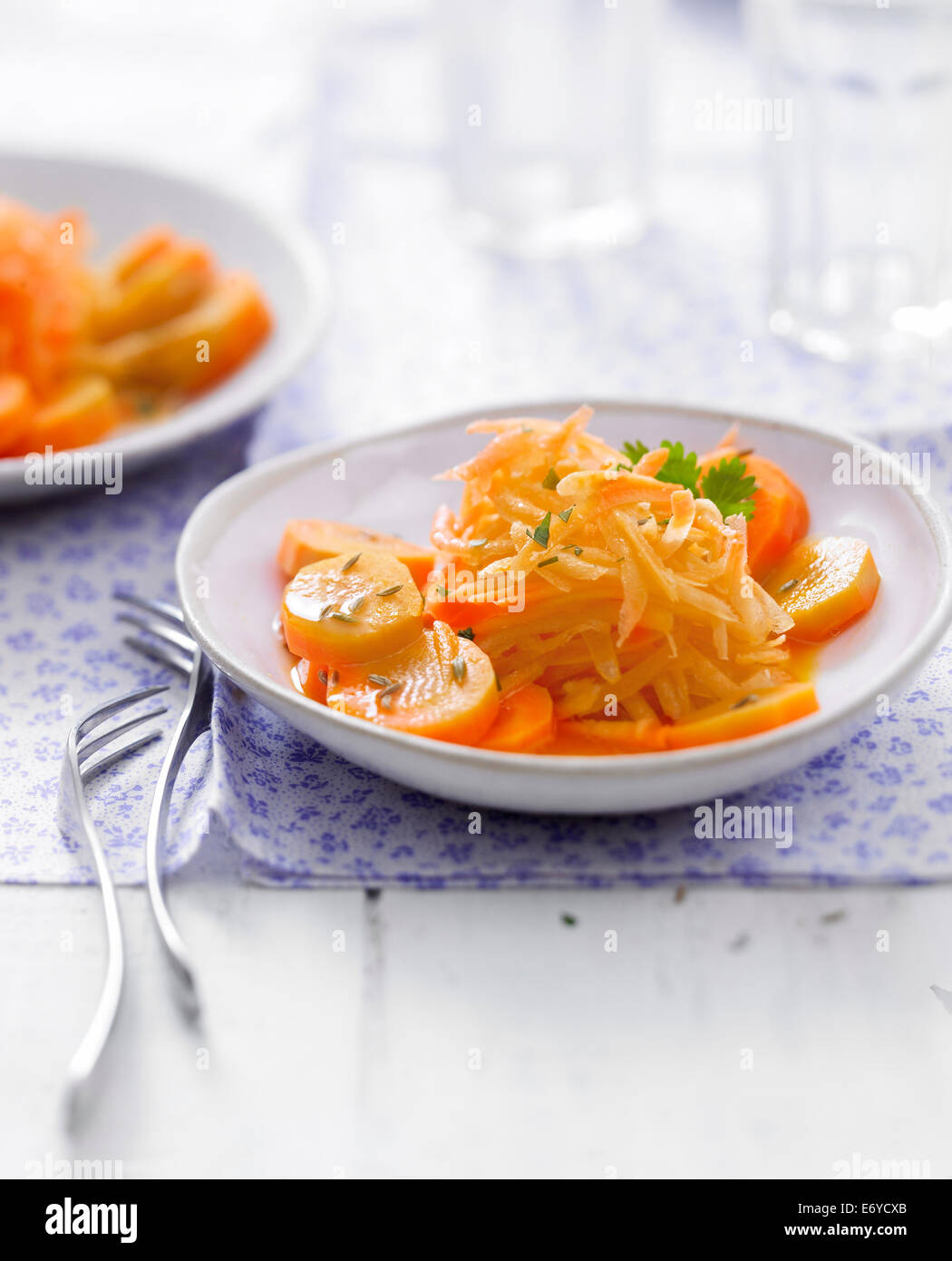 Hot and cold cumin carrots with orange Stock Photo