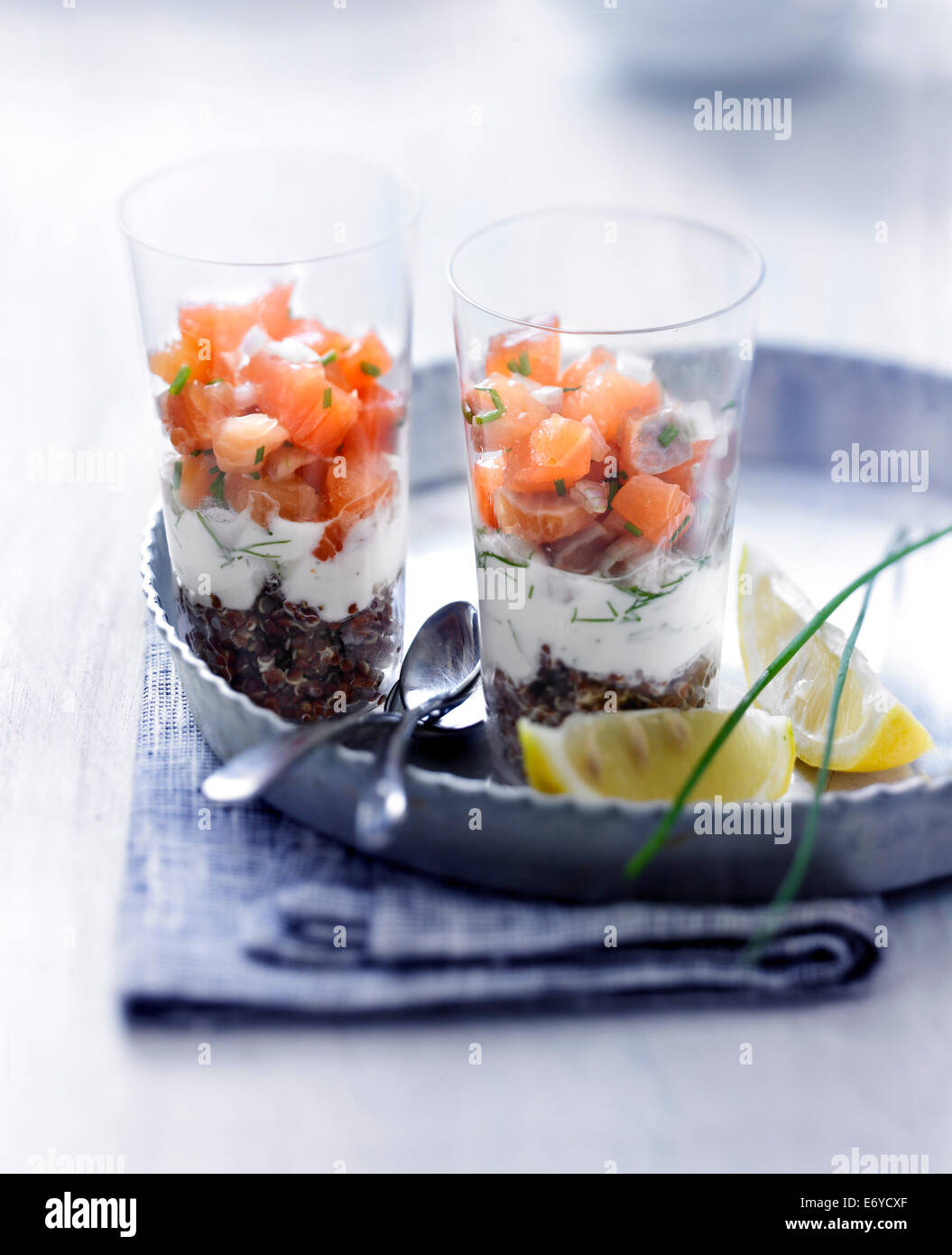Two trout tartare with red quinoa Stock Photo