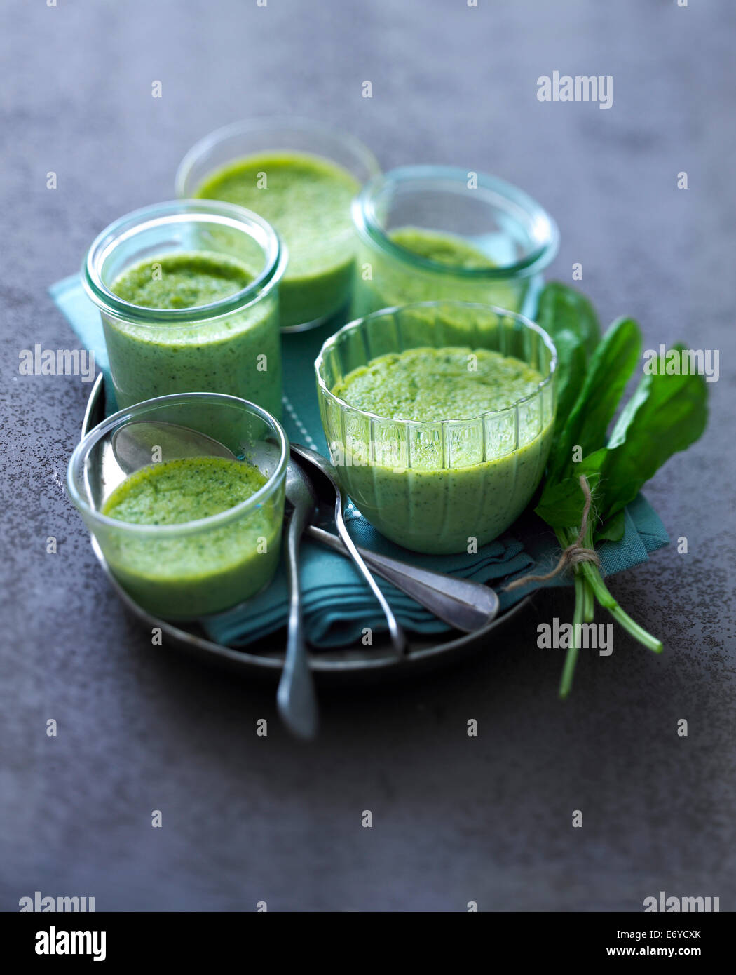Zucchini and sorrel flans Stock Photo