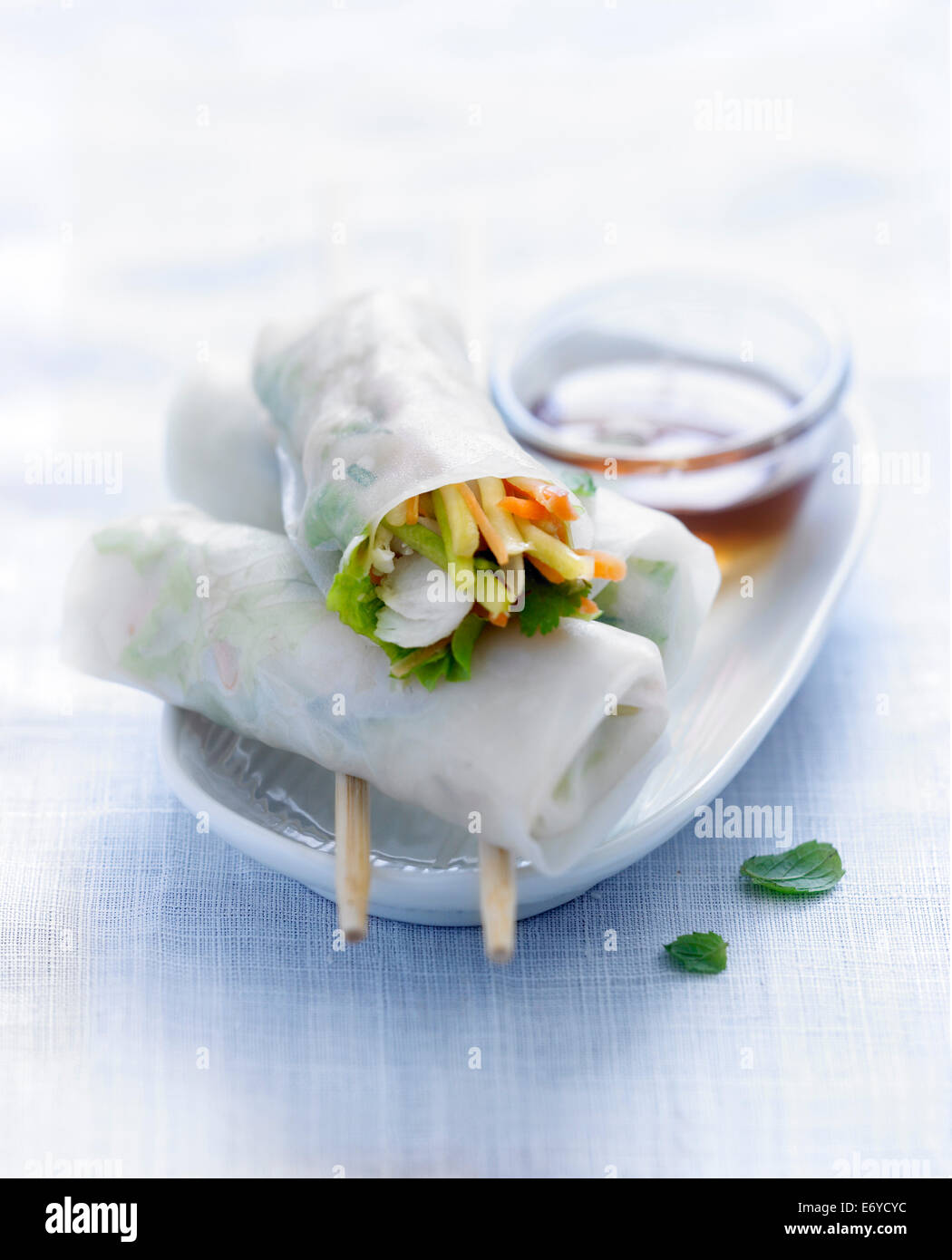 Crab spring rolls with rice vinaigar Stock Photo