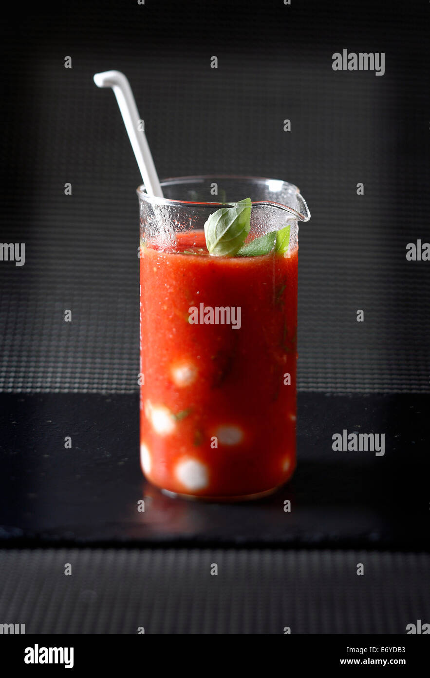 Tomato juice with basil Stock Photo Alamy