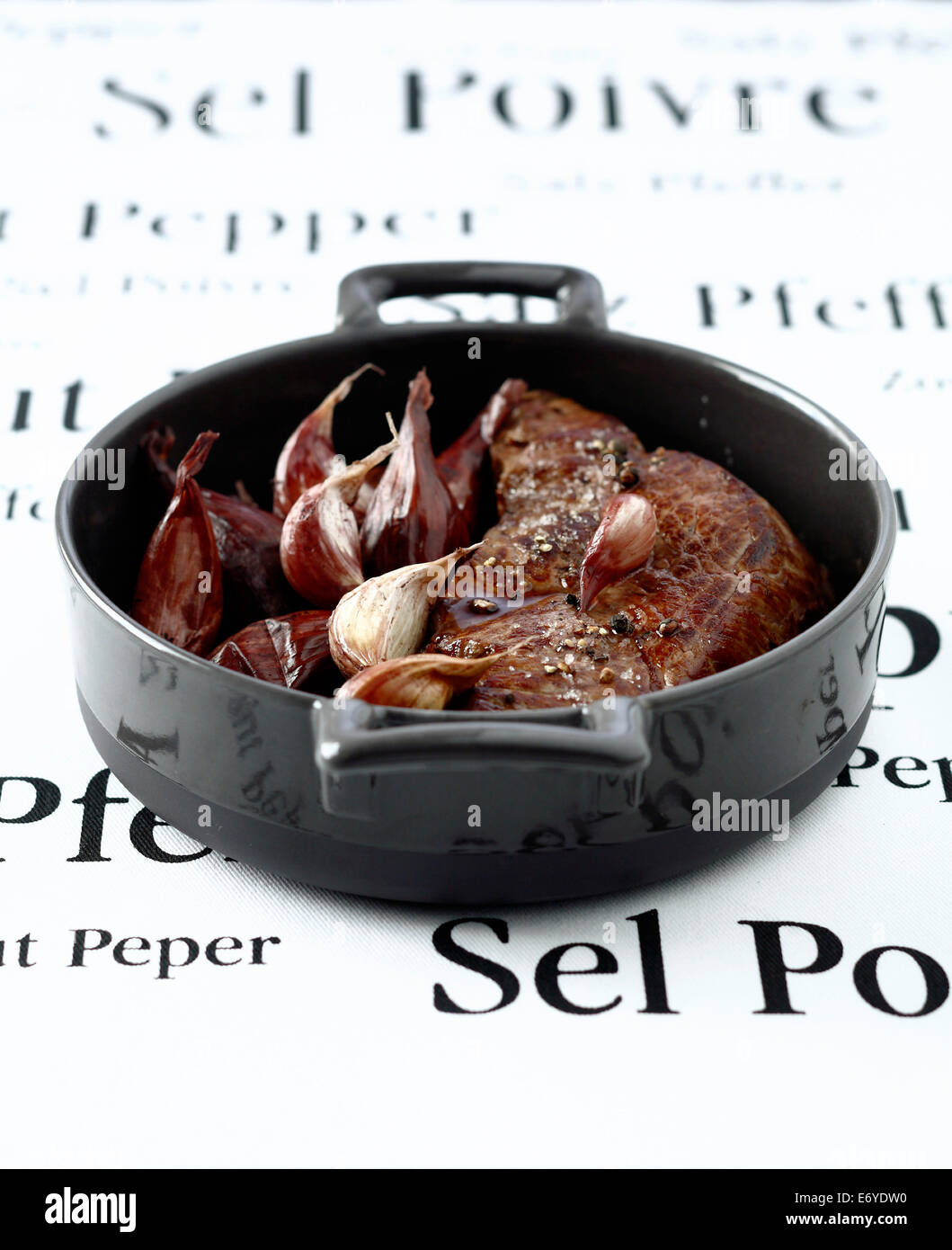 Sirloin steak casserole with shallots and garlic Stock Photo Alamy