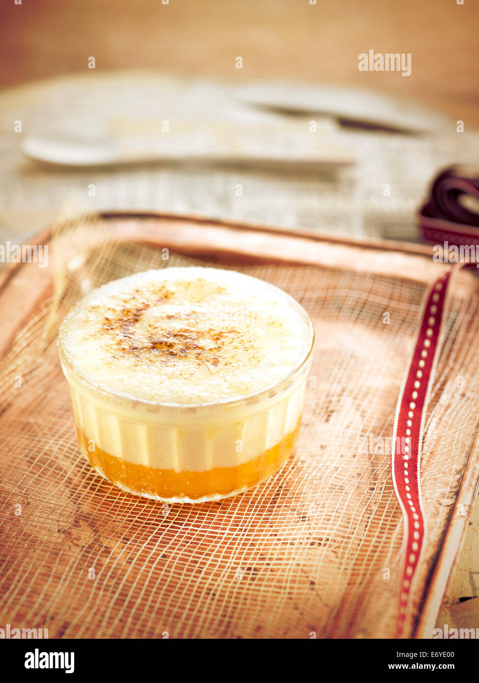 Cream with mandarin orange jam Stock Photo