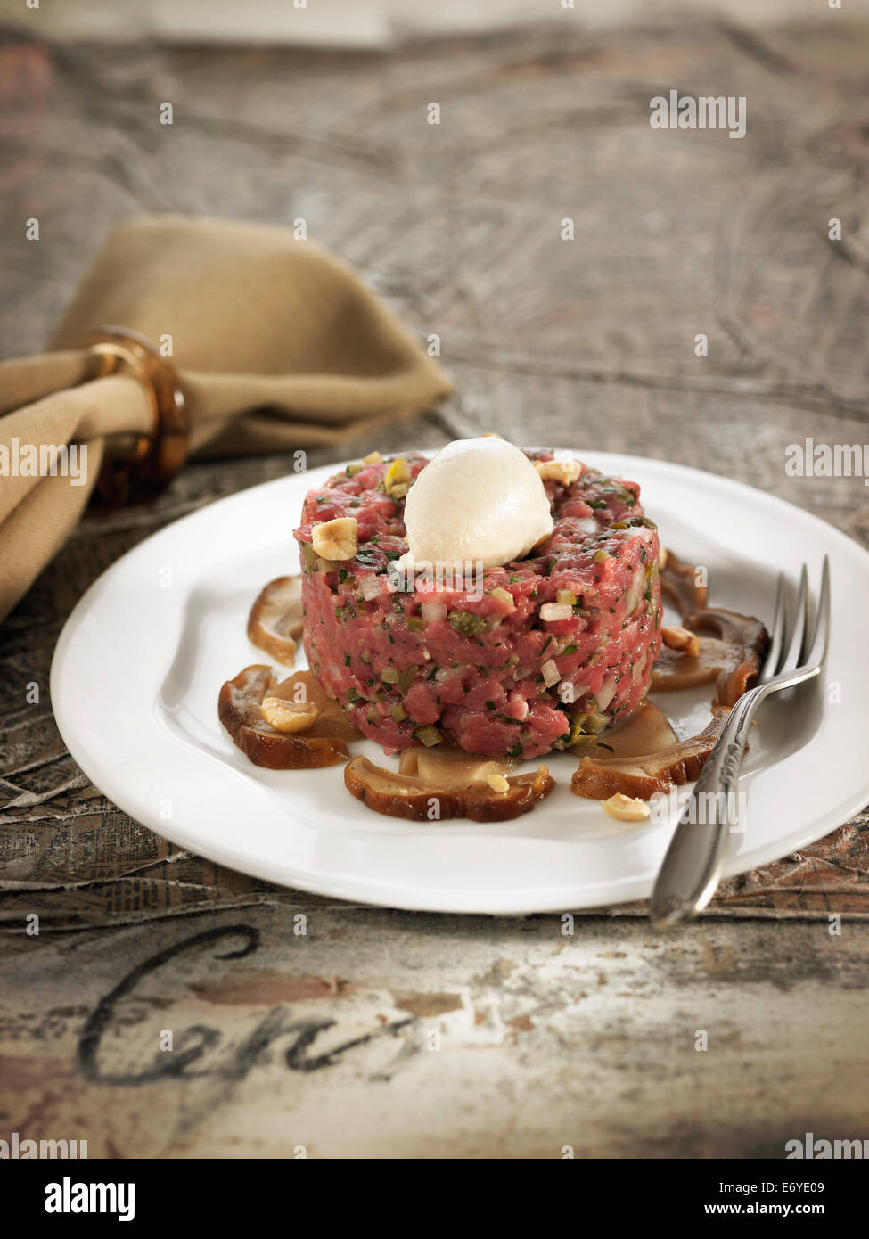 Beef tartare with ceps Stock Photo