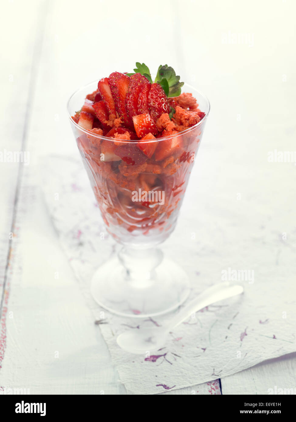 Strawberry fruit salad with tomato granita Stock Photo