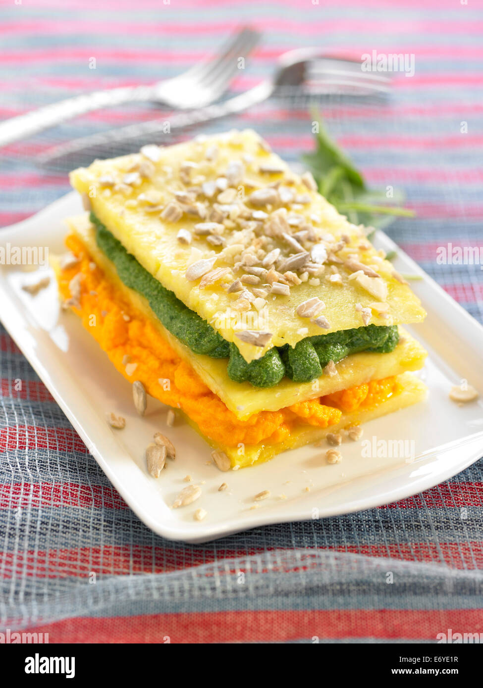 Pineapple and vegetable mousse lasagnes Stock Photo