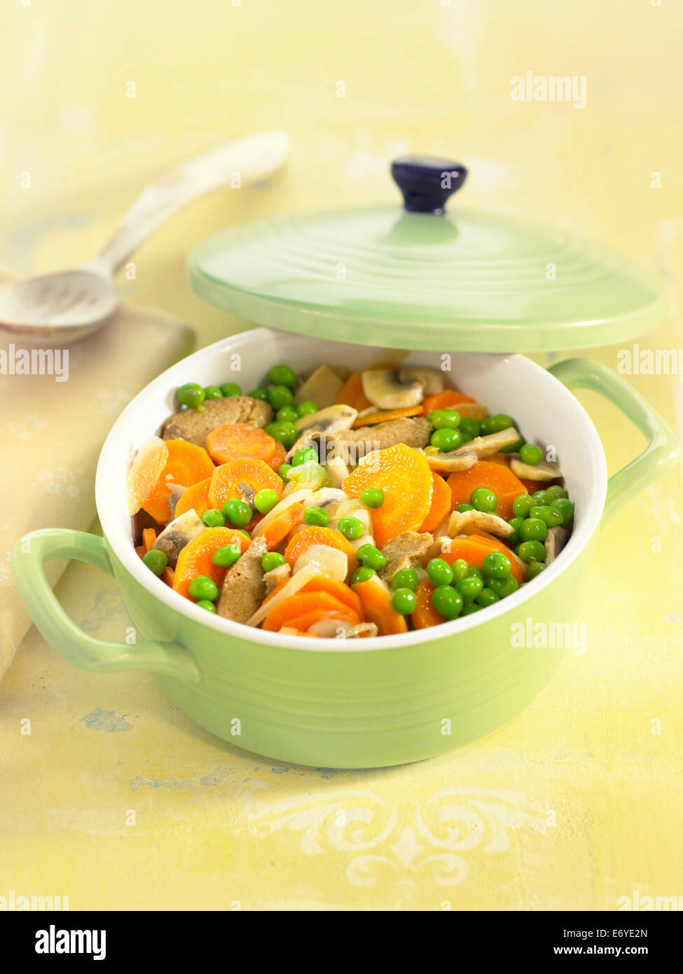 Spring vegetable and squid casserole Stock Photo
