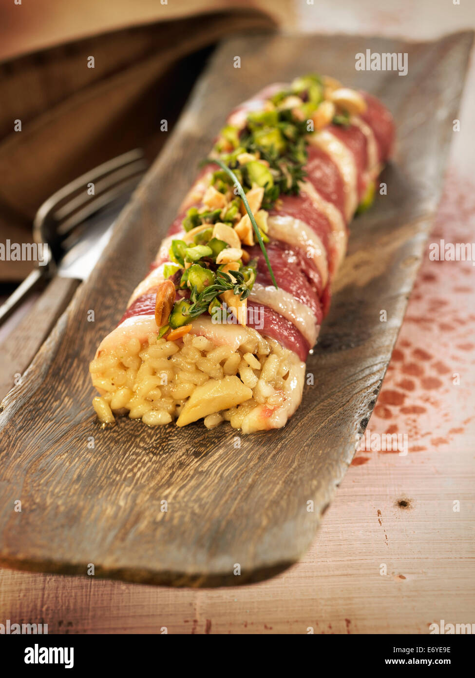 Duck's breast and rice roll Stock Photo