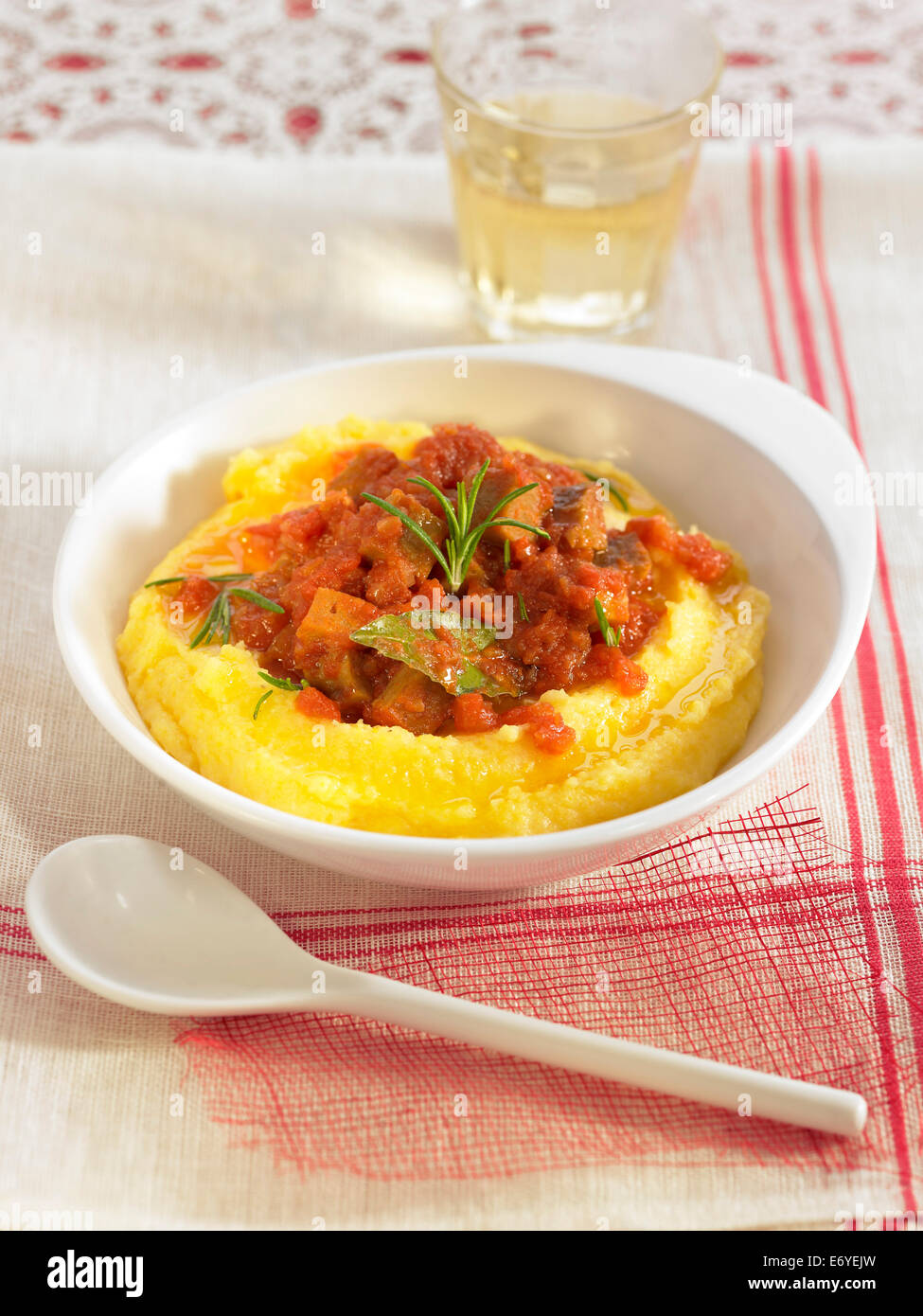 Mashed potatoes with squid in tomato sauce Stock Photo