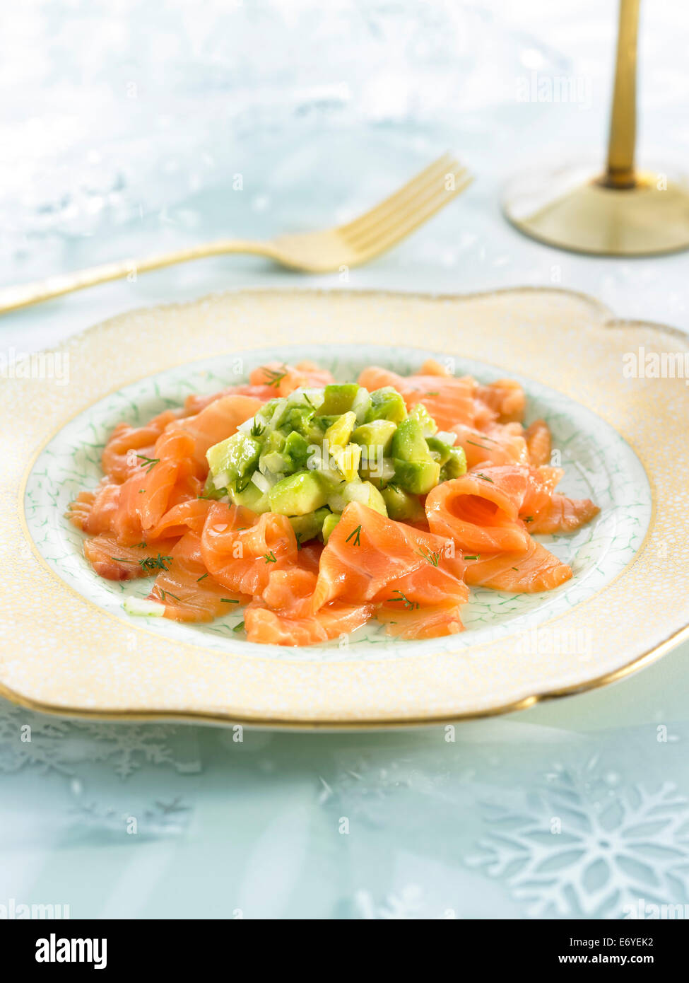 Salmon carpaccio with diced avocado Stock Photo Alamy