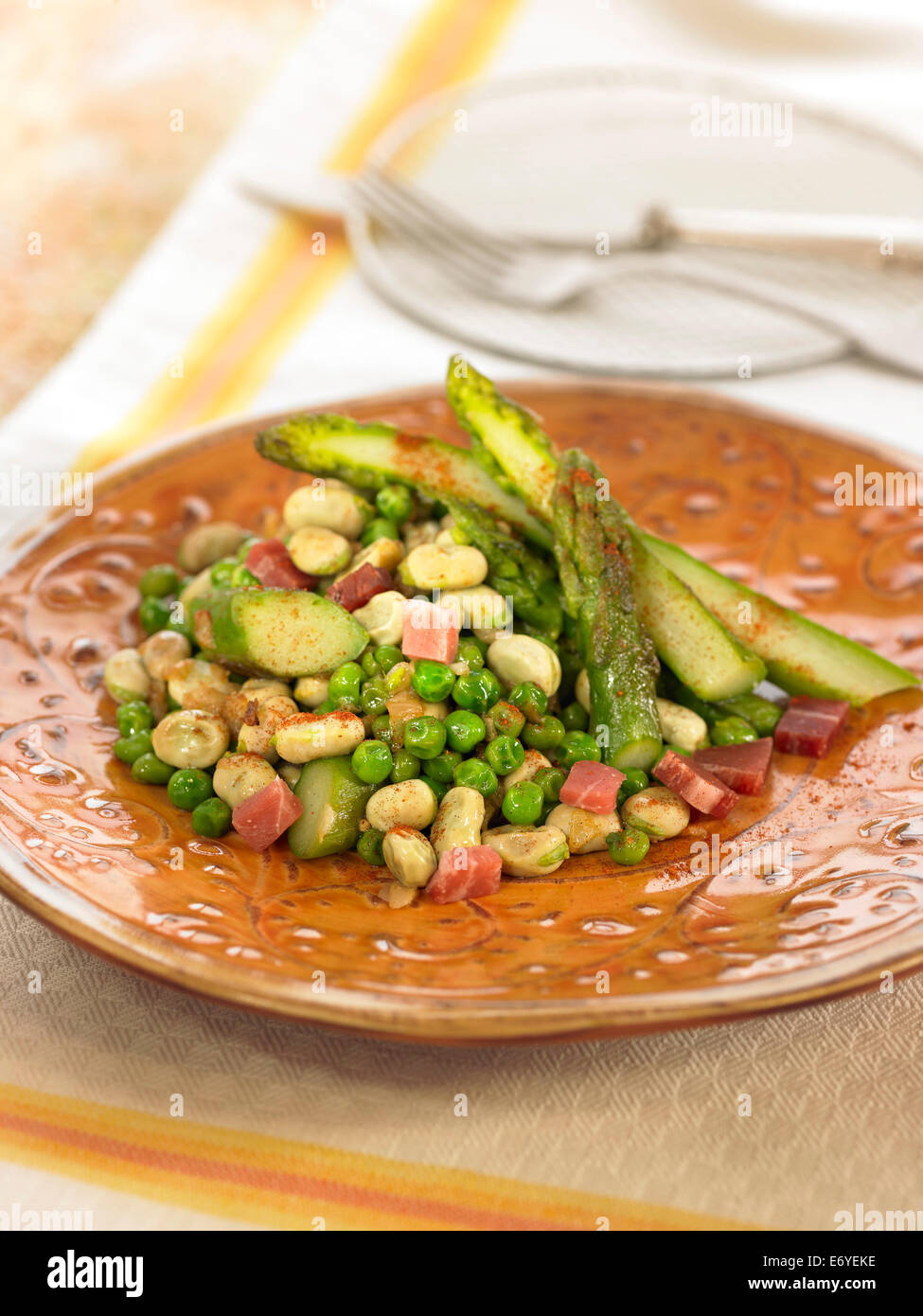 Pea,asparagus and bean stir-fry Stock Photo