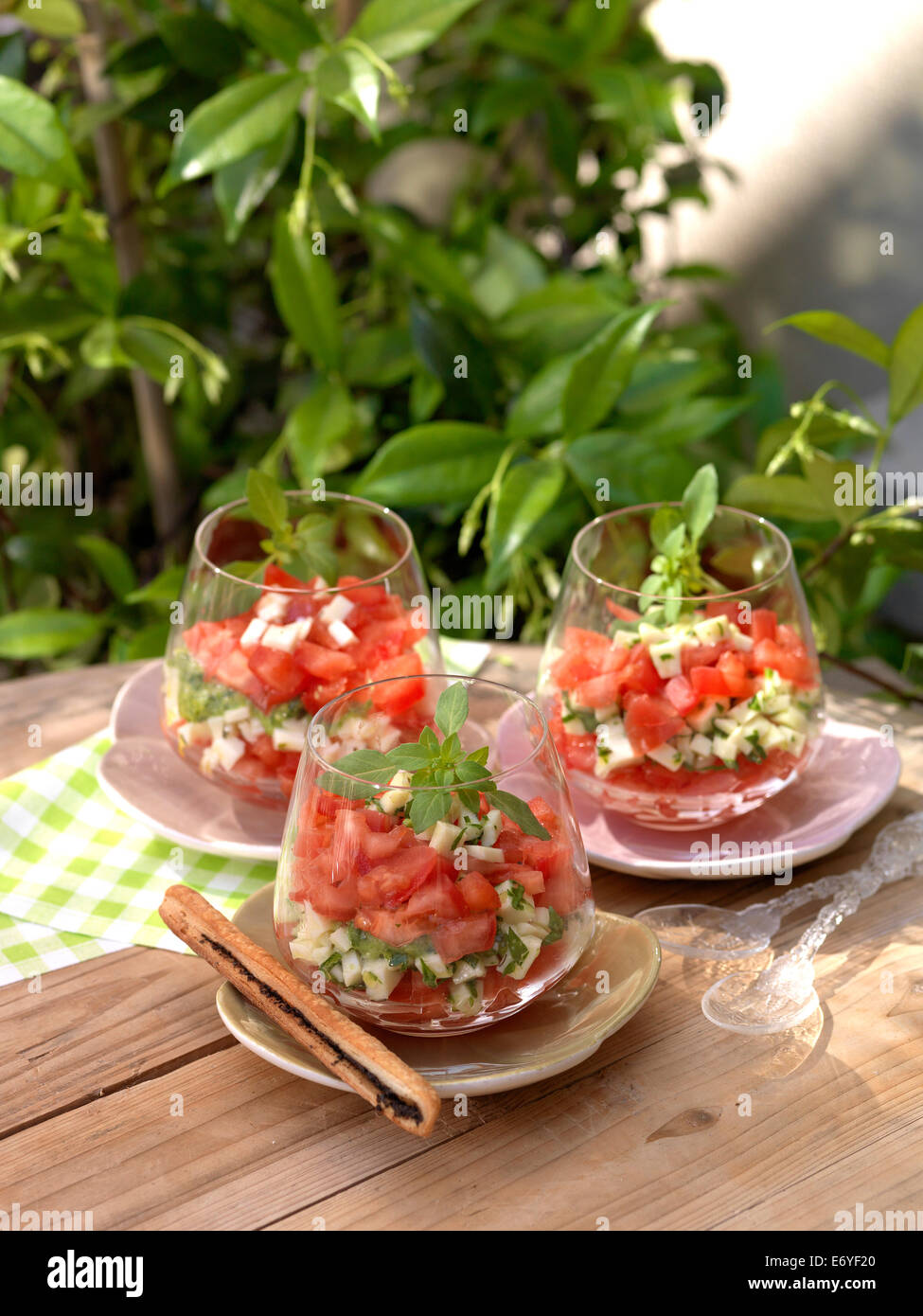 Mozzarella and tomato Verrines Stock Photo