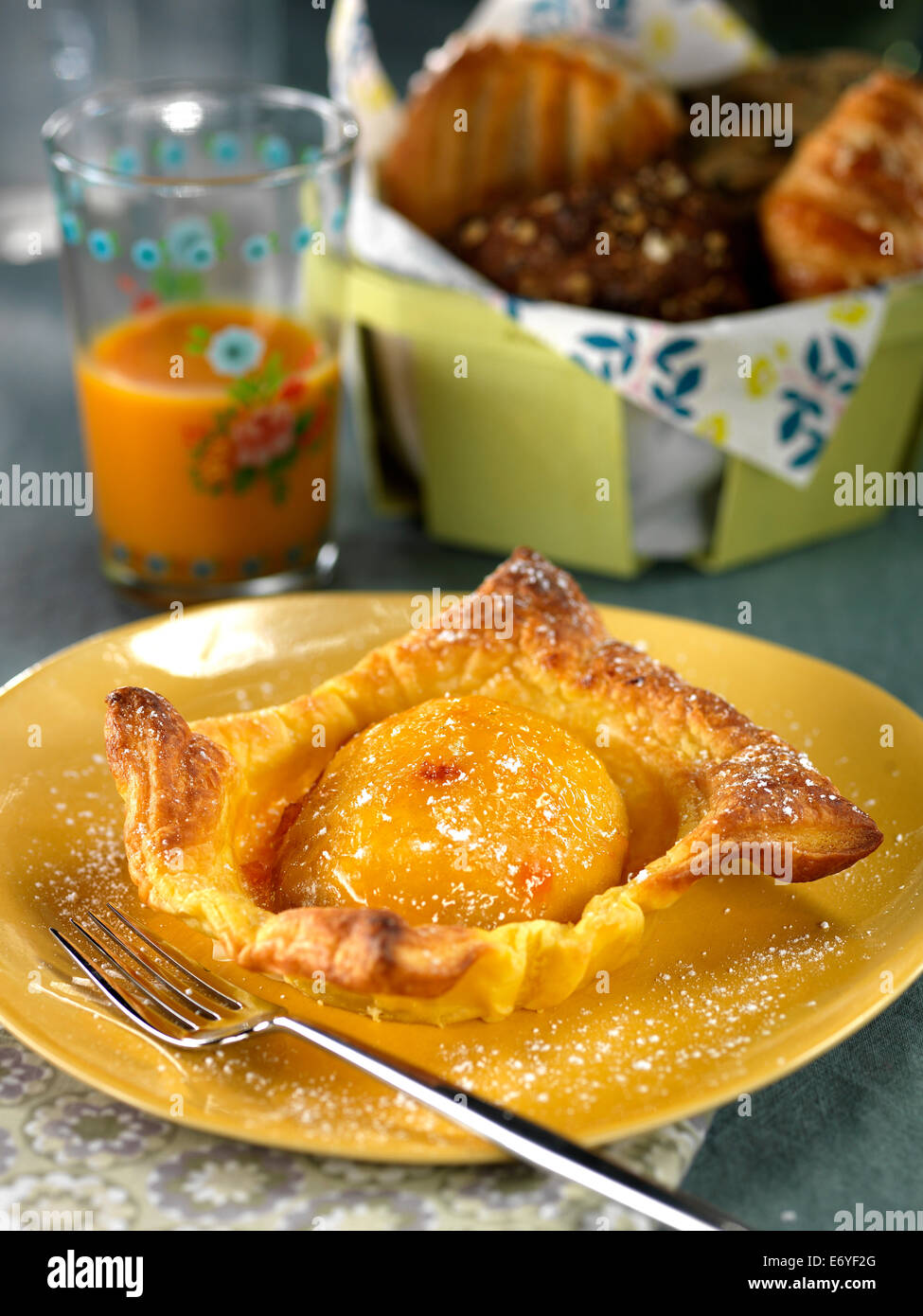 Apricot and apple golden tartlet Stock Photo
