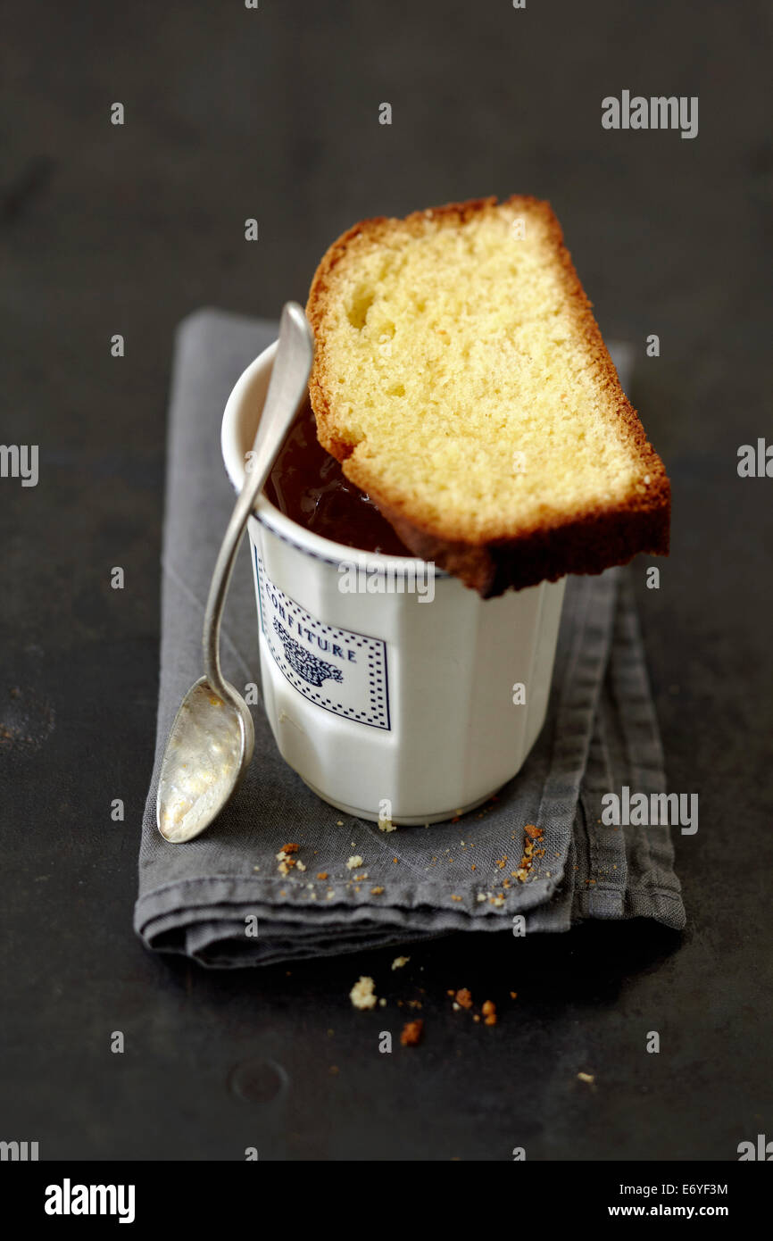 Slice of pound cake with jam Stock Photo