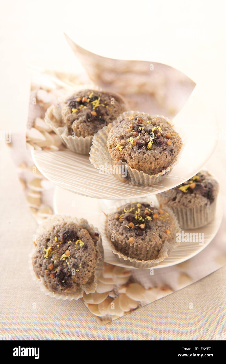 Buckwheat and bilberry mini muffins Stock Photo