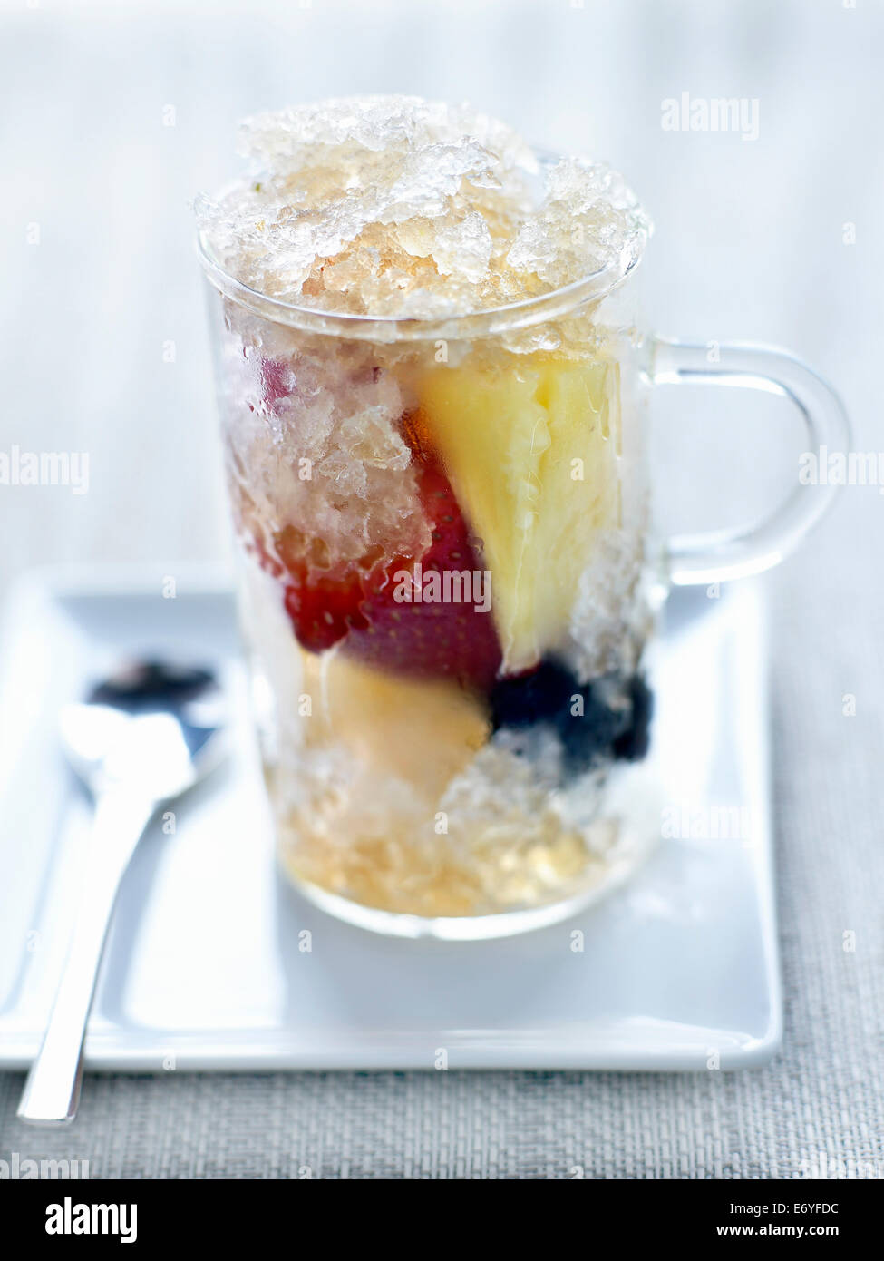 Fresh fruit salad with tea-flavored jelly Stock Photo