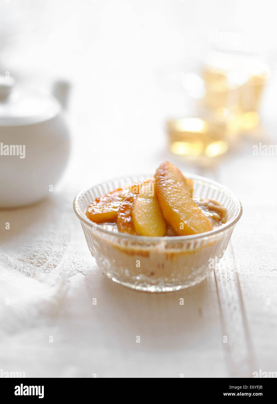 Chestnut mousse with roasted apples Stock Photo