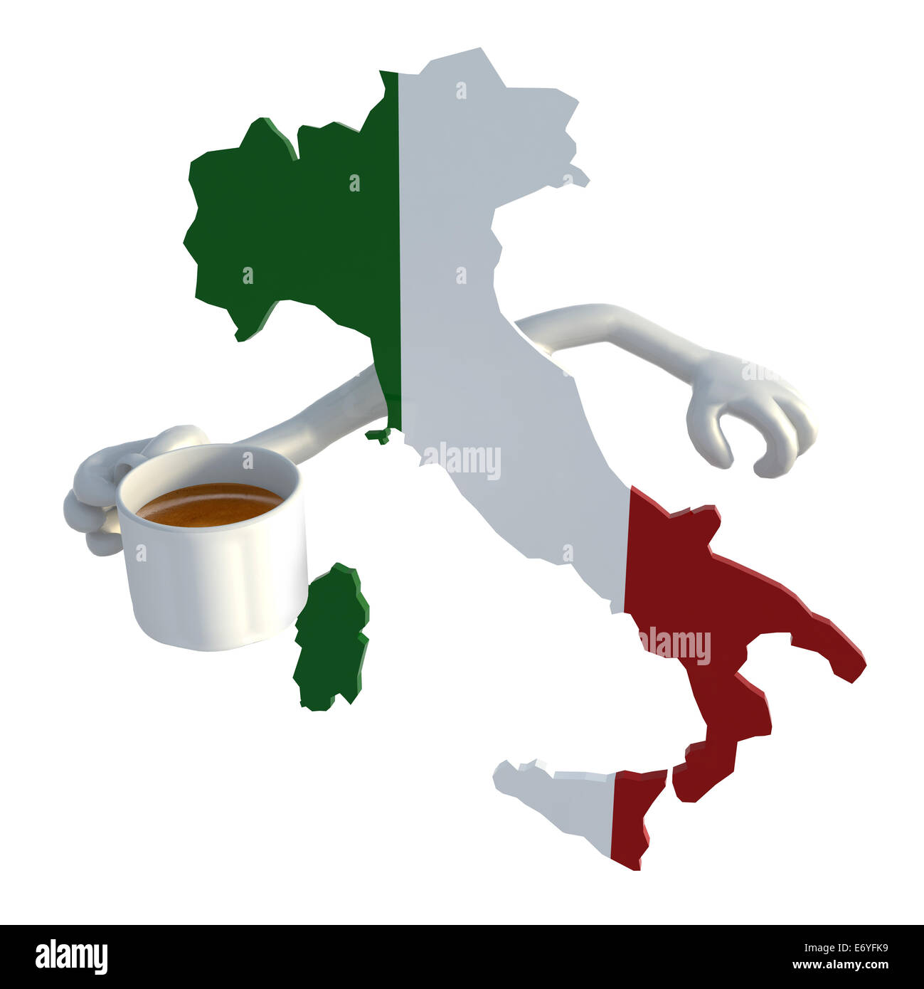 Italy map with arms and coffee on hand, 3d illustration Stock Photo