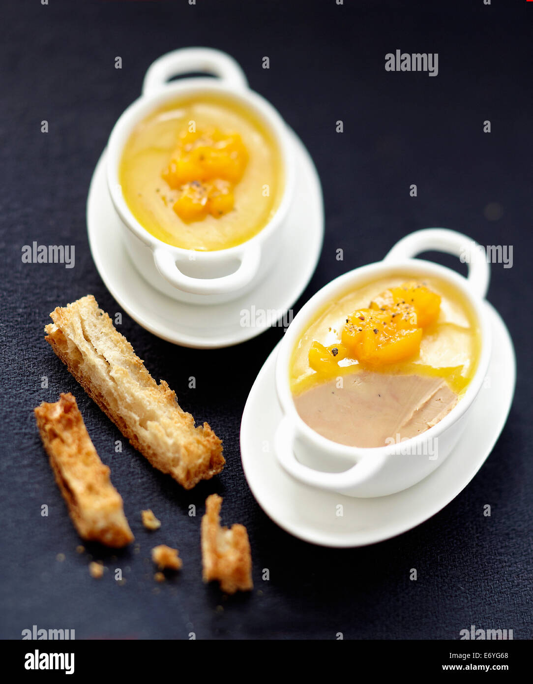 Mini foie gras casseroles Stock Photo