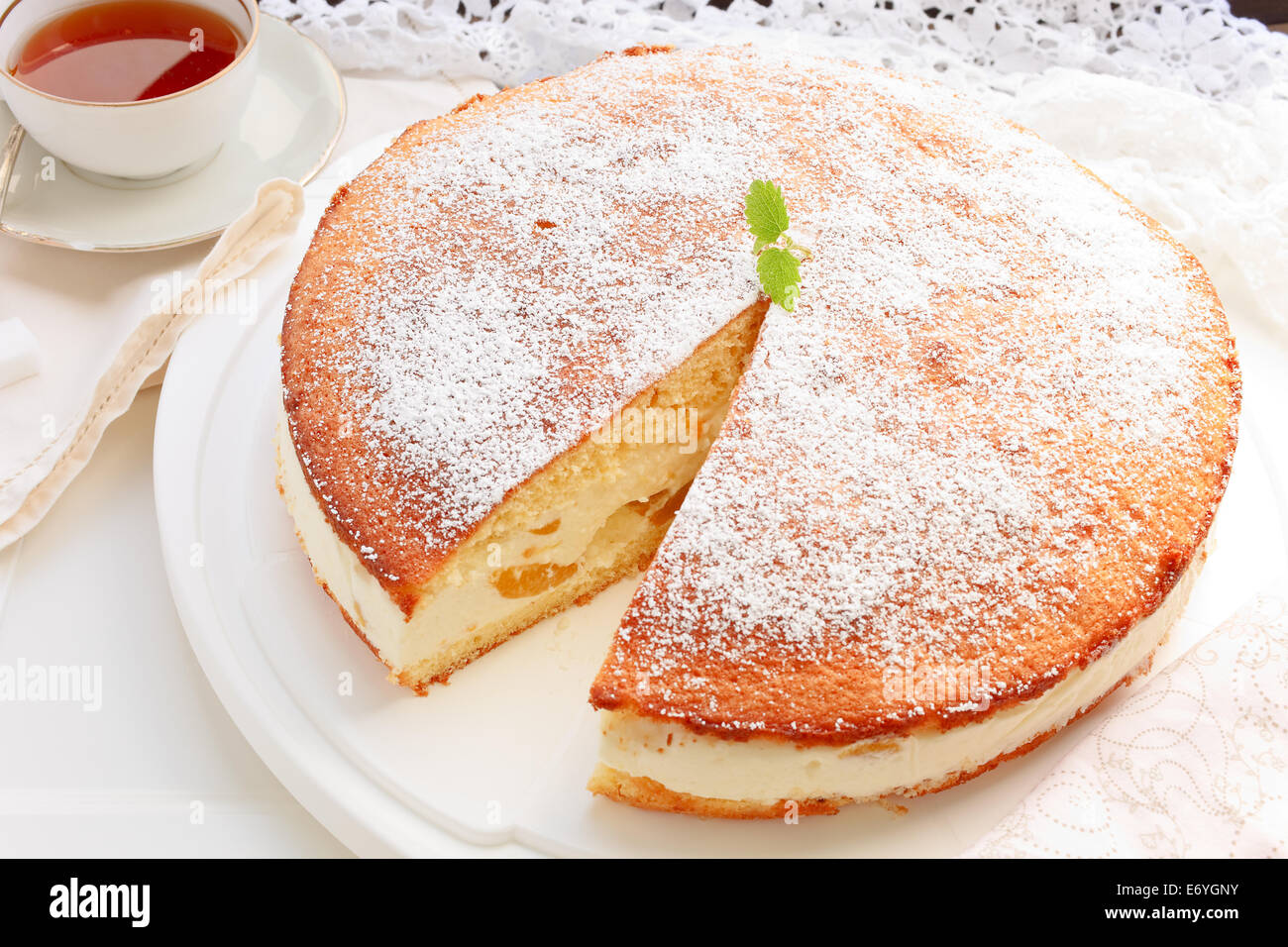 Cream Cheese Peach Cake Stock Photo Alamy