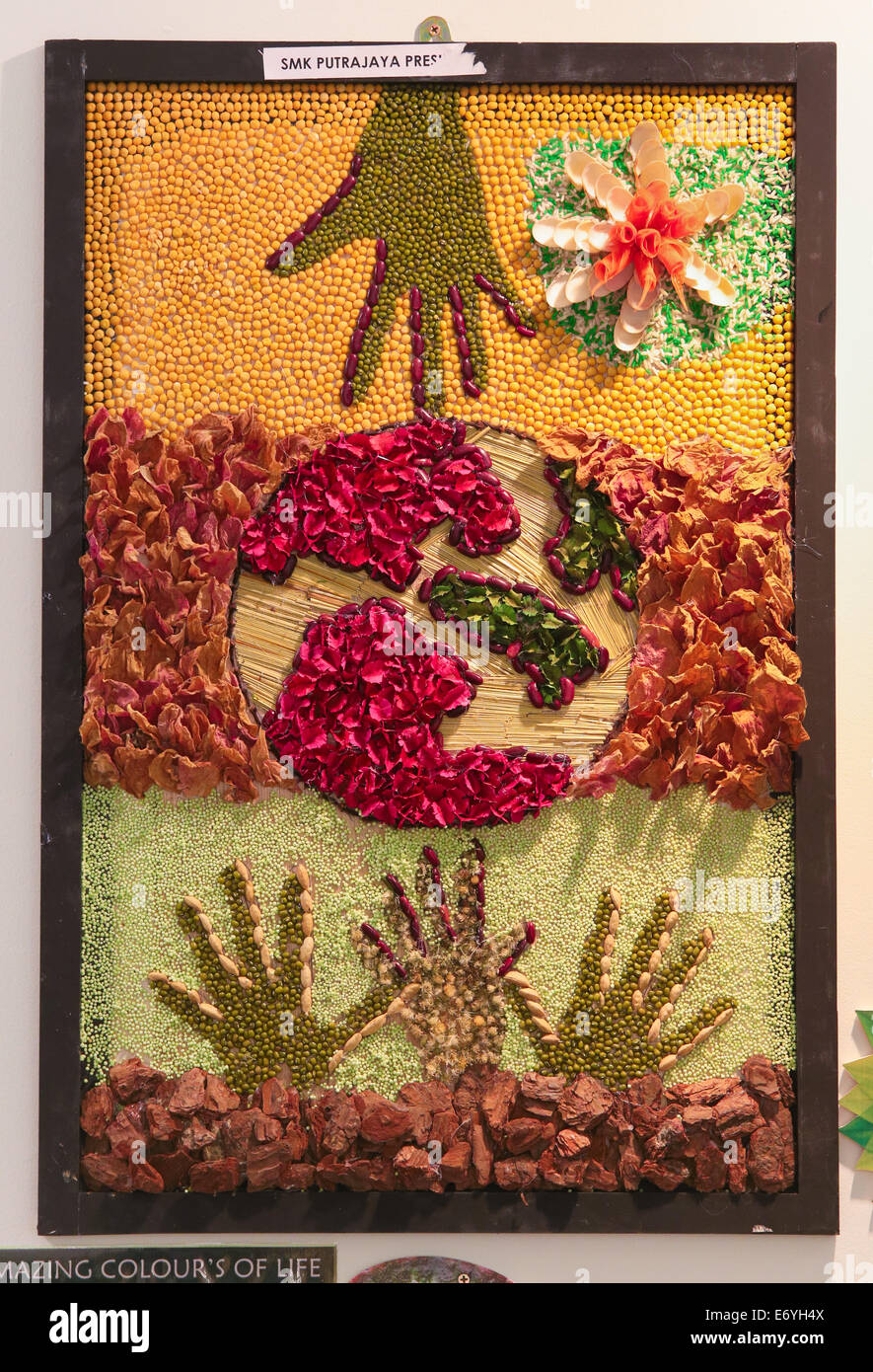 Picture of world peace made of nature elements such as flower and beans at FLORIA event held in Putrajaya, Malaysia. Stock Photo
