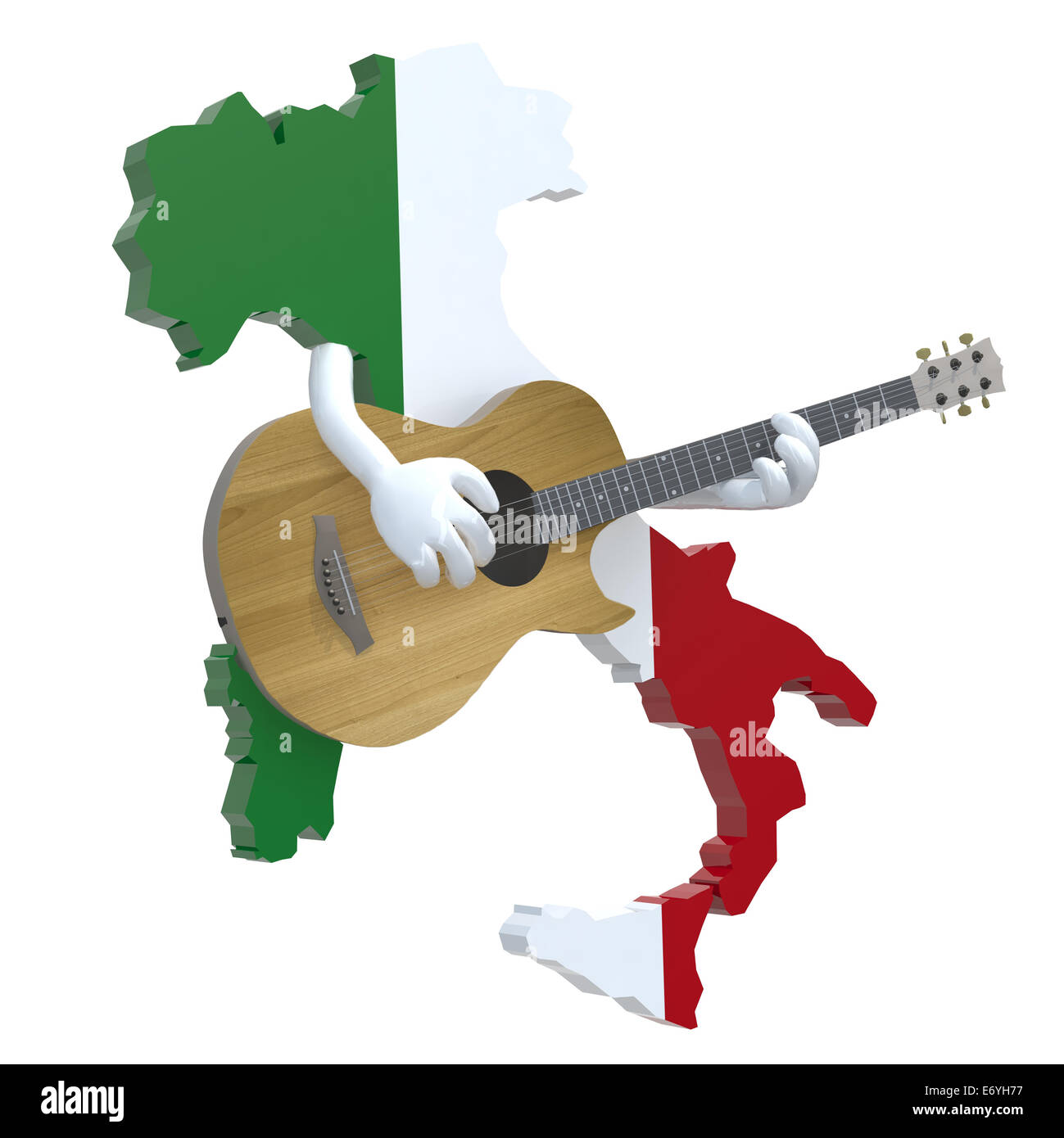 map of Italy with arms that play guitar, 3d illustration Stock Photo