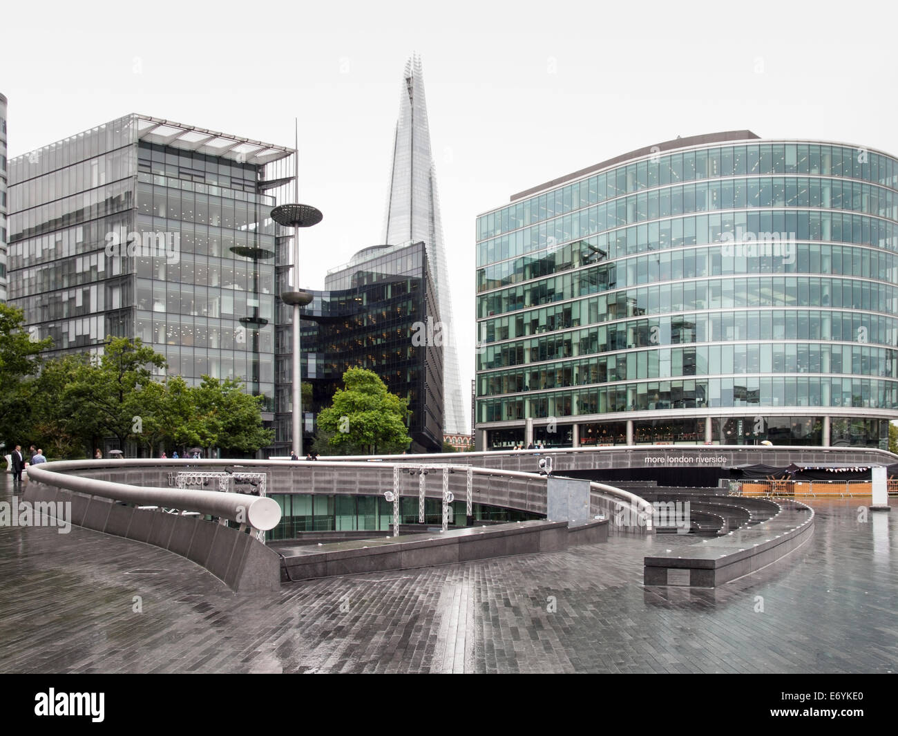 more london riverside and the shard on a wet overcast day with grey sky. Stock Photo