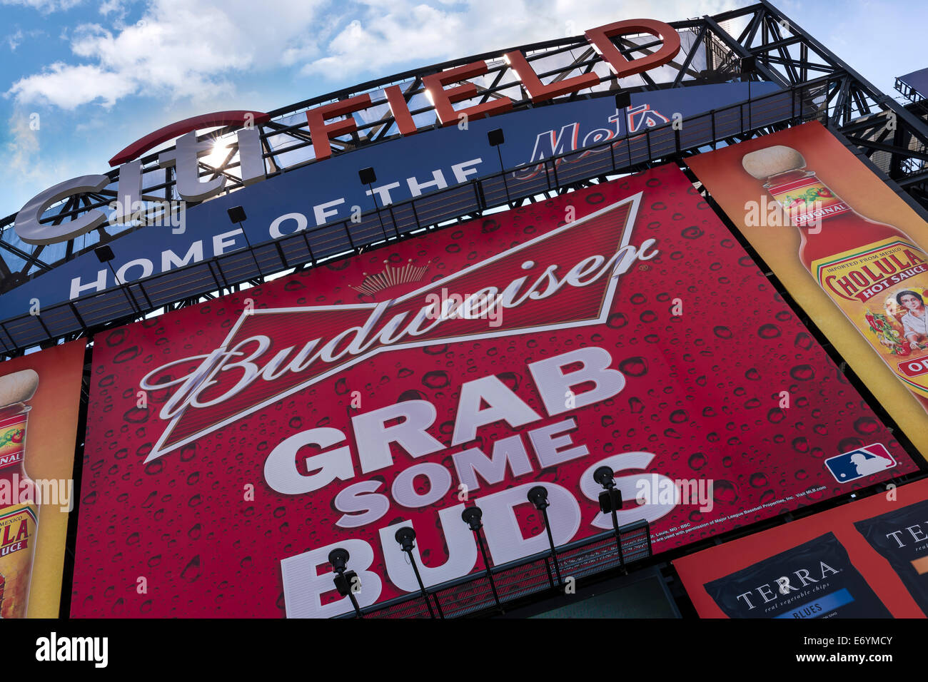One of the advertising hoardings at Citi Field Stadium - Home of the New York Mets. Stock Photo