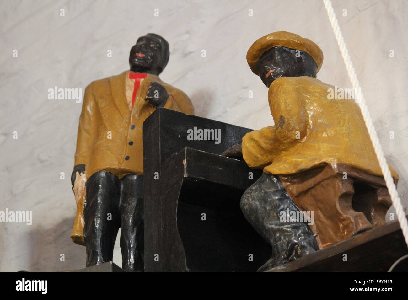 Sculptured jazz figures displayed in a British pub Stock Photo