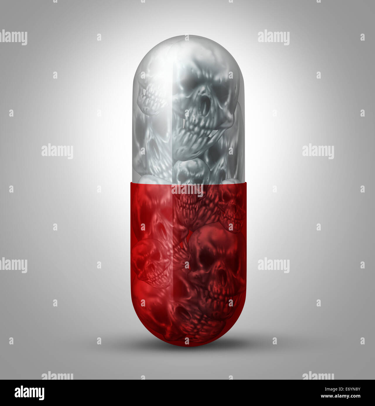 Prescription drug abuse concept as a social issue symbol for the addiction to pharmaceutical medication and the health danger and problem of being addicted to and overdose of prescribed medicine. Stock Photo