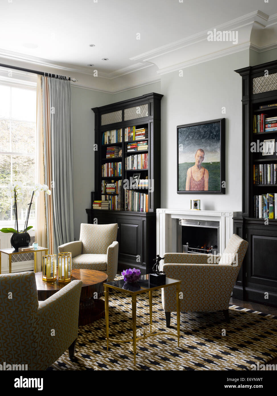 Library looking towards back garden in Little Venice House, London, UK Stock Photo