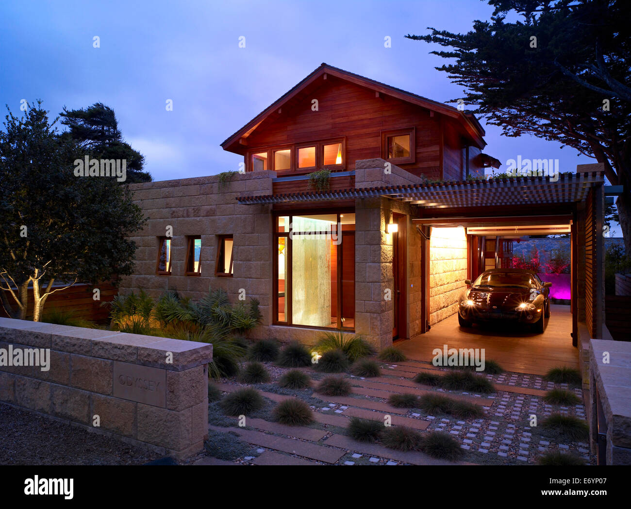 Home Exterior At Night/twilight With Beautiful Green Grass Three-car Garage,  And Driveway Stock Photo, Picture and Royalty Free Image. Image 53600574.