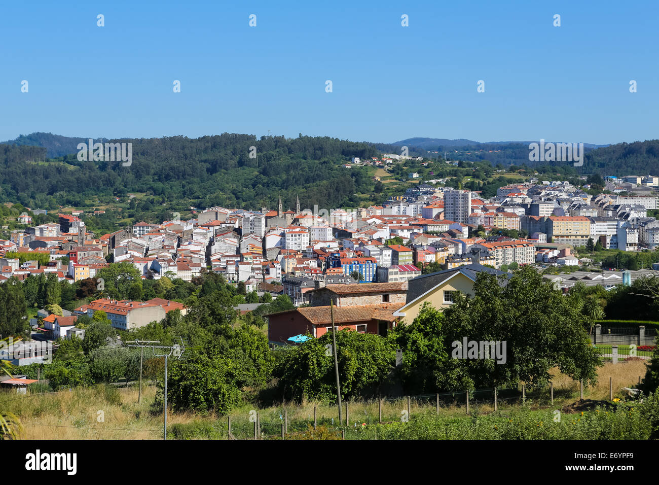 Aerial view on the beautiful historic town Betanzos, Galicia, Spain. Stock Photo